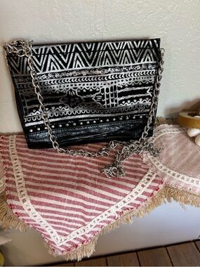 The Sak Black & Silver Patterned Chain Crossbody